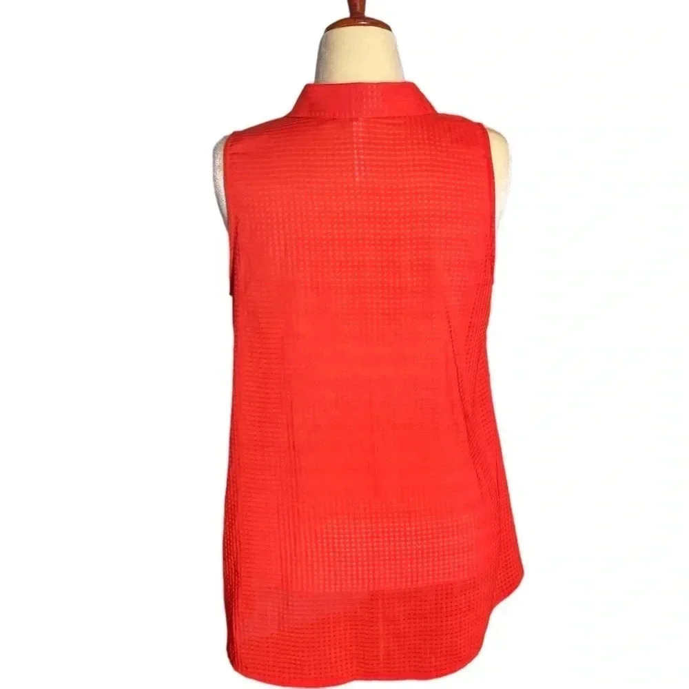 NY COLLECTIONS | Women’s Orange Sleeveless Button Down Sheer Blouse Size 1X - Picture 7 of 11